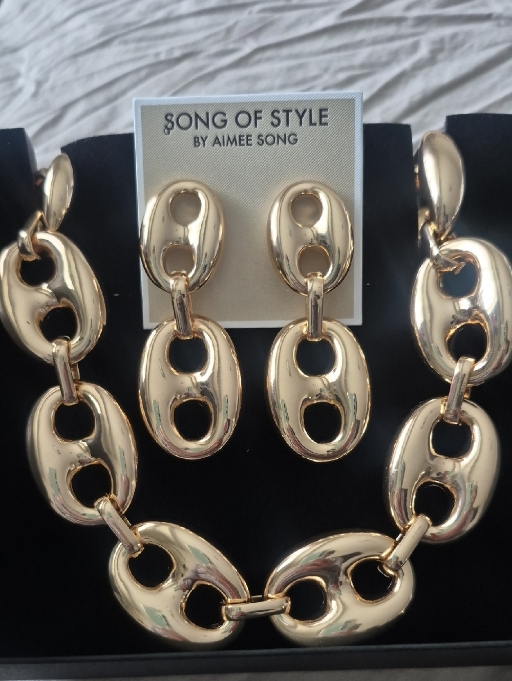 Song of Style Gold Link Necklace and Earring Set